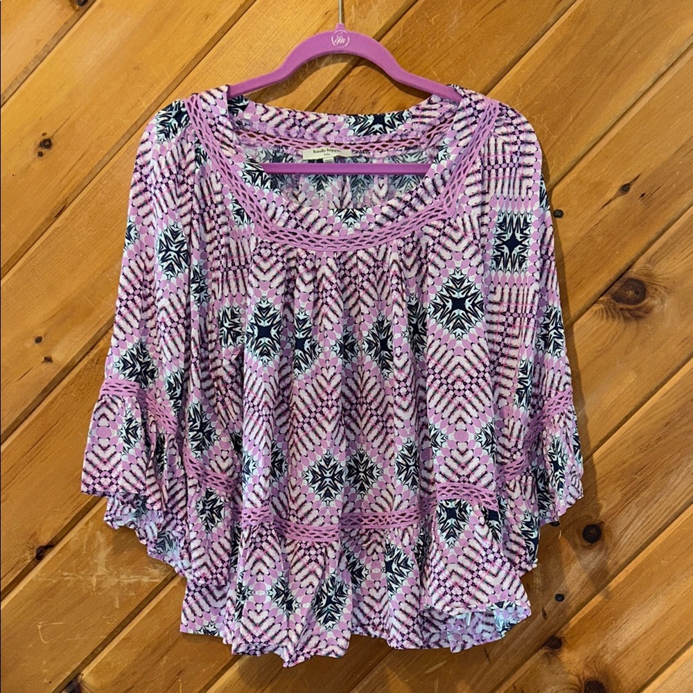 Haute Hippie Tribe Ivy 3/4 Sleeve Blouse Purple pastel butterfly sleeves
